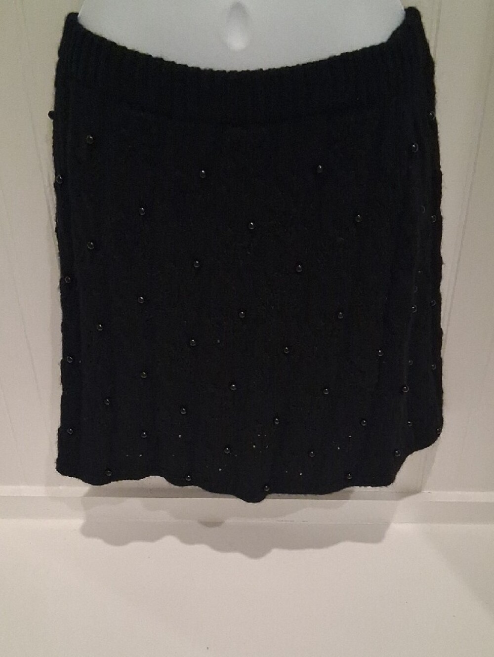 Black Beaded Cable Knit Mini Skirt